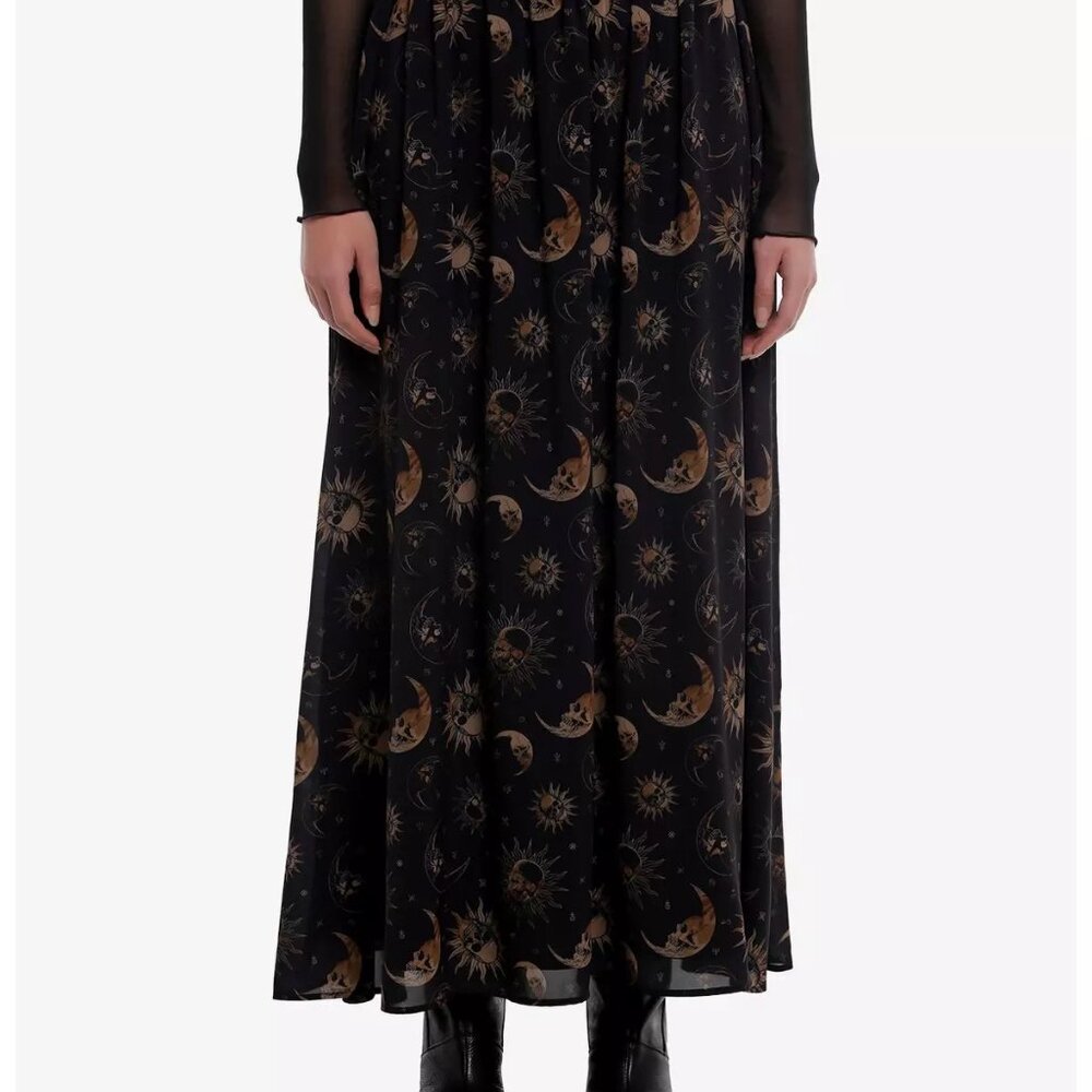 Hot Topic Black/Gold Celestial Skull Maxi Skirt Cosmic Aura